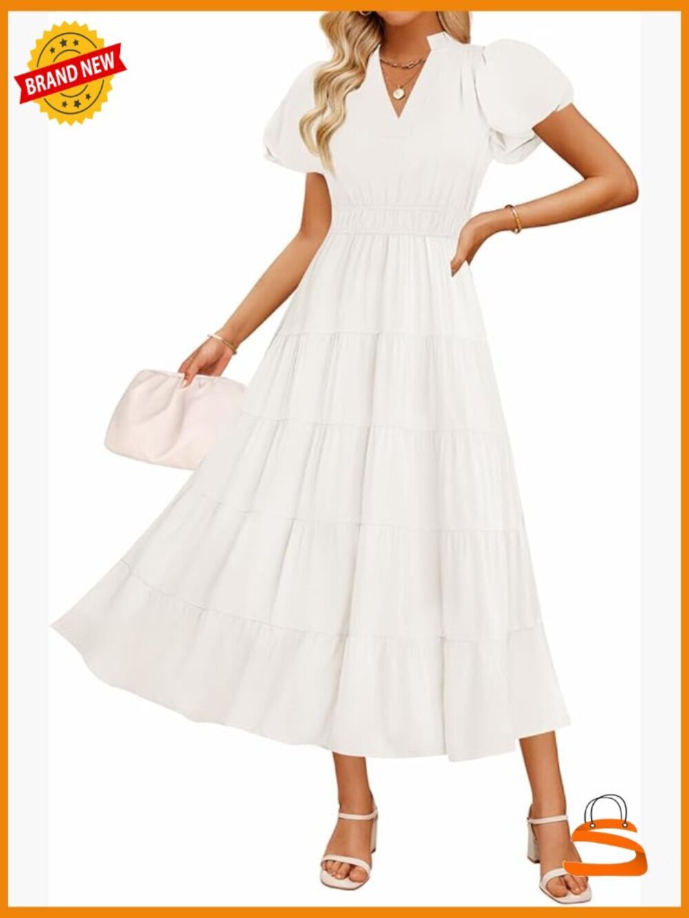Puff Sleeve V-Neck Ruffle Tiered Maxi Dress Boho Beach Summer Casual